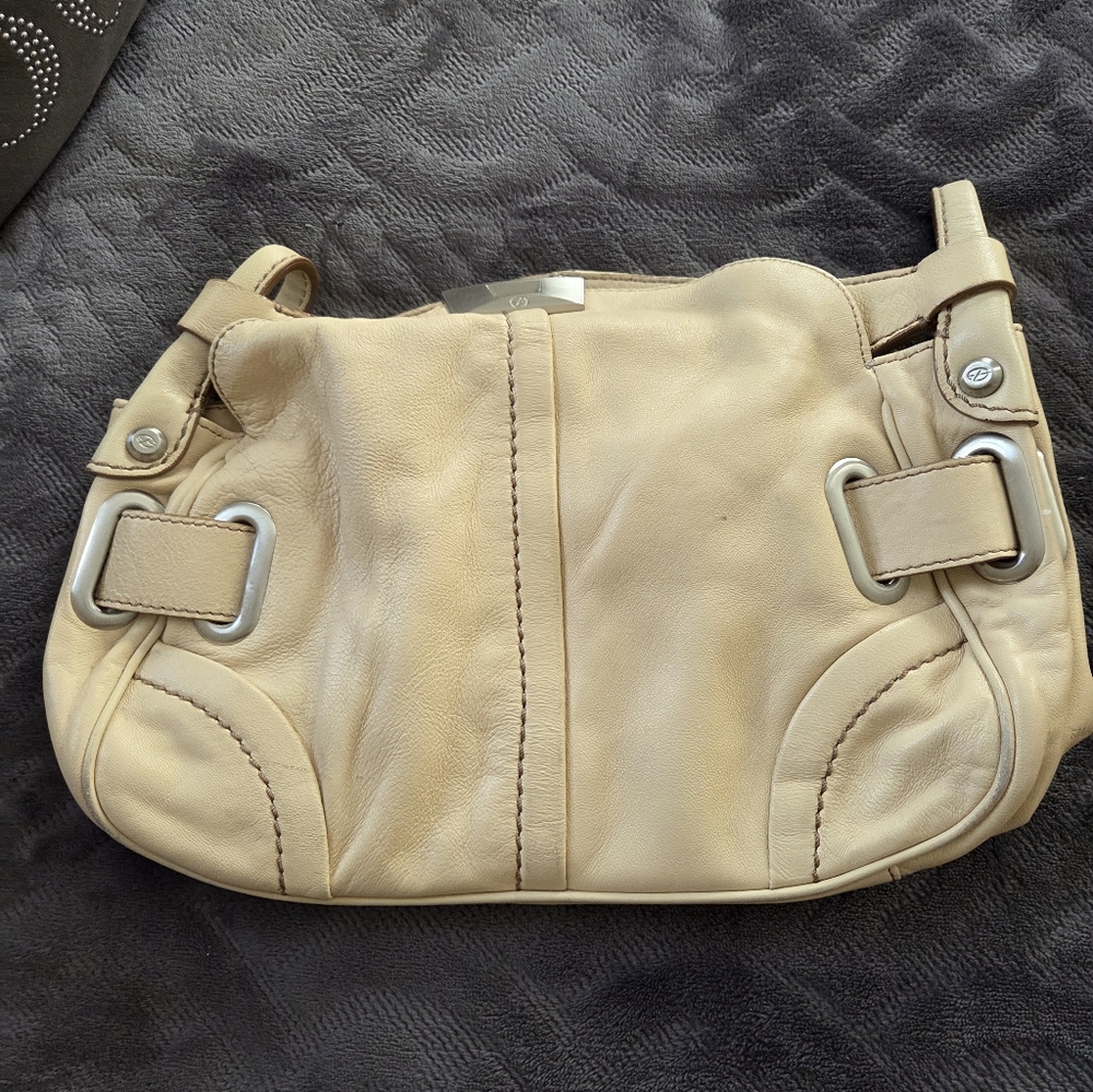 Elegant Cream Leather Women's Bag And Black Leather Bag